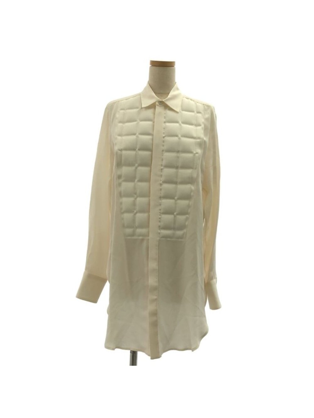 Bottega Veneta Silk Quilted Long Shirt Blouse 38 Ecru
